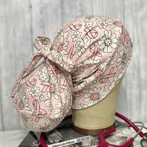 🌸🎀Pink Ribbon/Breast cancer Awareness/Floral Scrub cap 🎀🌸
